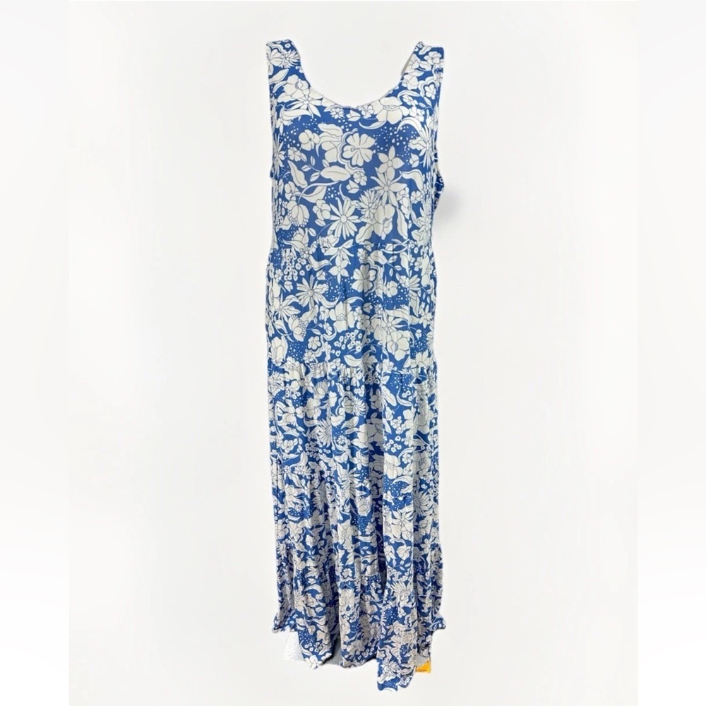 Ellos Size L (18/20) Stretch Scoop Neck Sleeveless Tiered Maxi Dress Floral